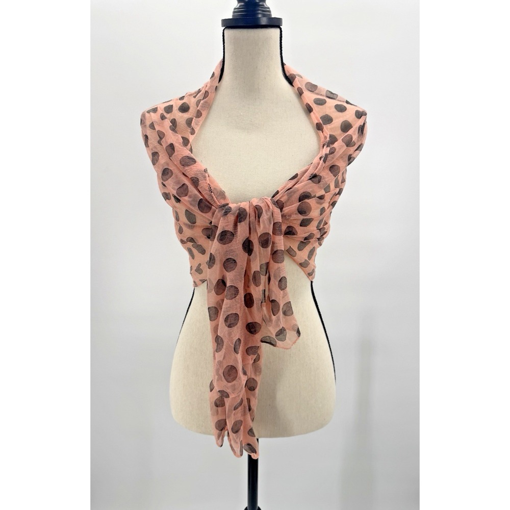 Pink Polka Dot Scarf Shawl Wrap Sheer Retro Classic Stretchy Rectangle 19x60